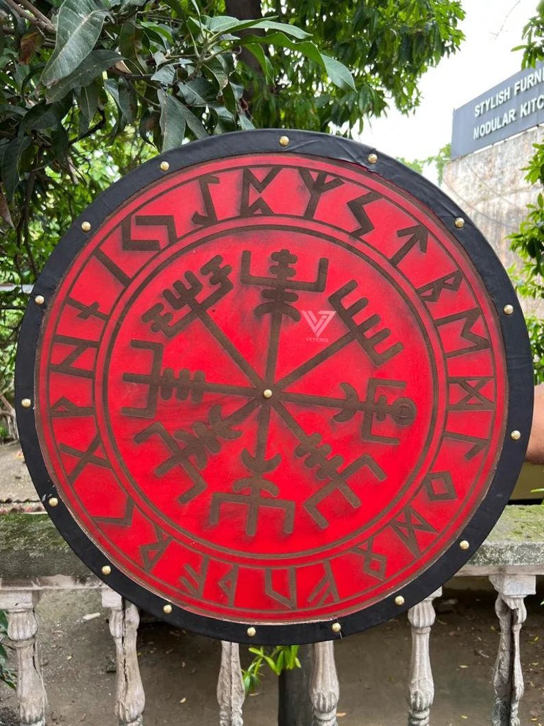 Handcrafted Viking shield, perfect for collectors and display in a home or museum setting