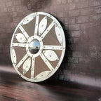 Lightweight and durable 24-inch Viking shield, perfect for display and use in LARP, Halloween, and medieval reenactments.