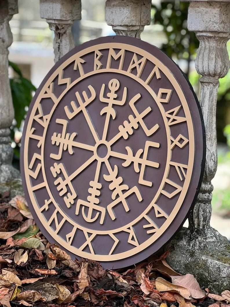 Medieval wooden Viking shield with a polished finish, perfect for collectors, reenactments, and decorative home displays.