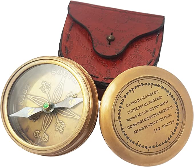 Vintage brass compass, perfect for camping, hiking, and outdoor activities