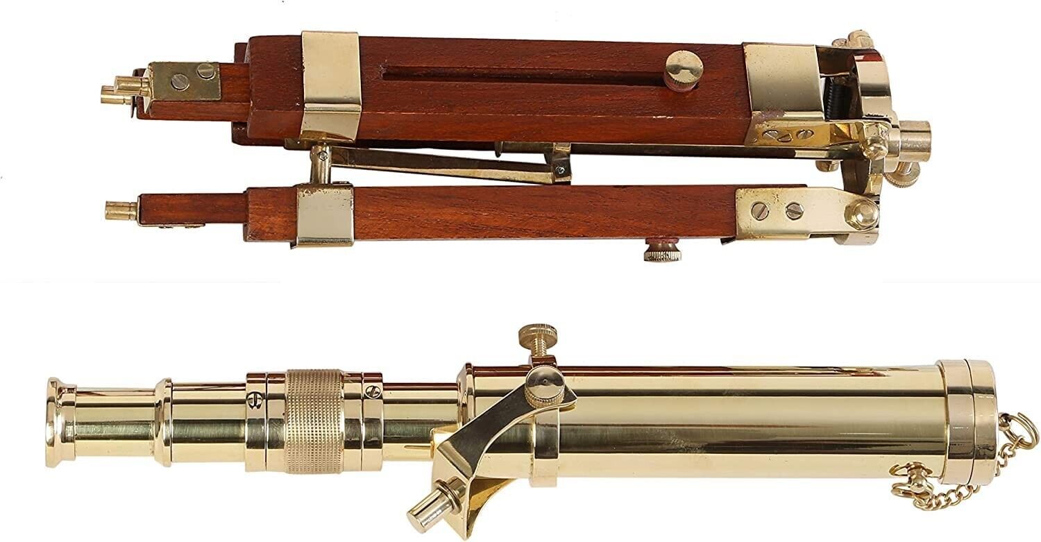 Vintage Brass Telescope With Wooden Tripod Stand DF Lens Nautical Spyglass Gift - Retro Handicrafts