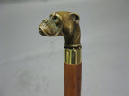 Vintage brass walking stick cane with engraved Victorian handle, solid wood shaft