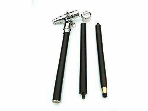 Vintage Chrome Telescope Handle Wooden Black Cane – Nautical Walking Stick Gift
