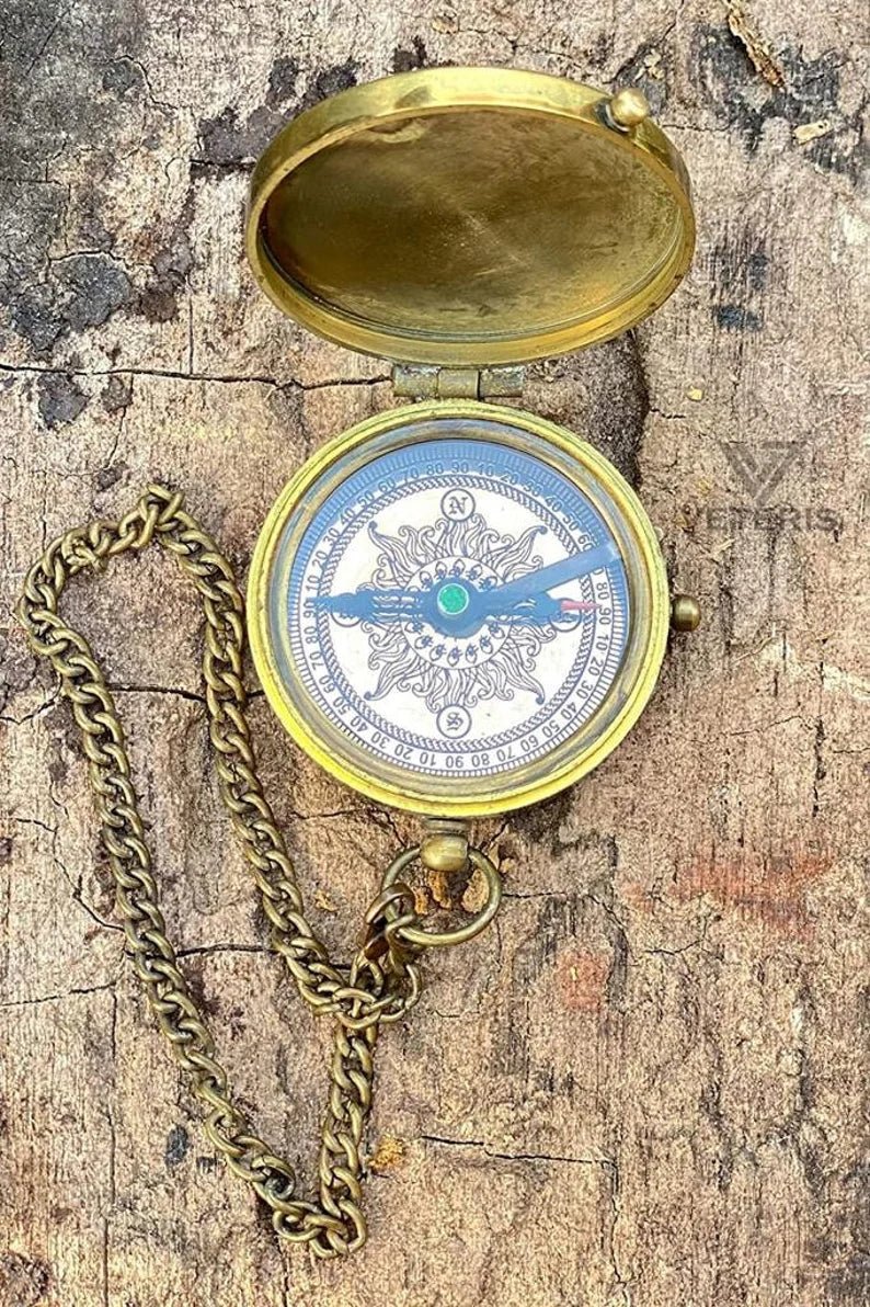 Vintage-style directional compass in wooden case, ideal christening gift for loved ones.