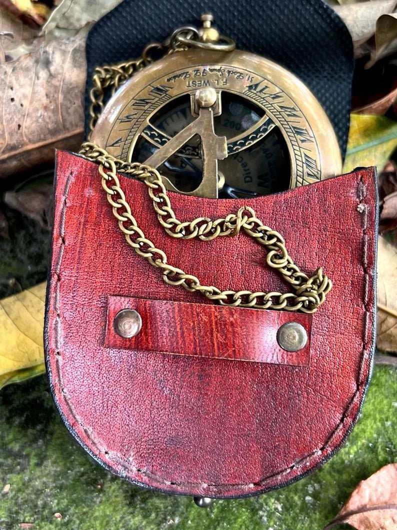 Handmade vintage style brass compass for baptism or christening with custom engraving