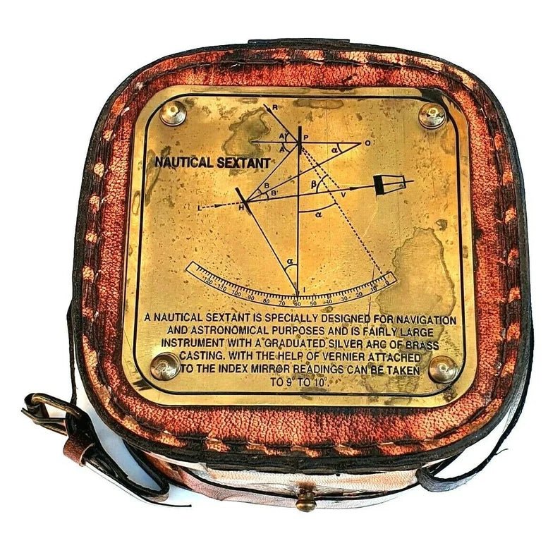 Vintage Maritime Brass Nautical Sextant Leather Case Kelvin Hughes London 1917 Genuine Leather Box With Solid Brass nautical Sextant - Retro Handicrafts