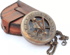 Vintage Maritime Pocket Sundial Brass Compass with Leather Case - Retro Handicrafts