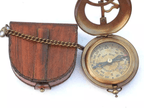 Vintage Maritime Pocket Sundial Brass Compass with Leather Case - Retro Handicrafts