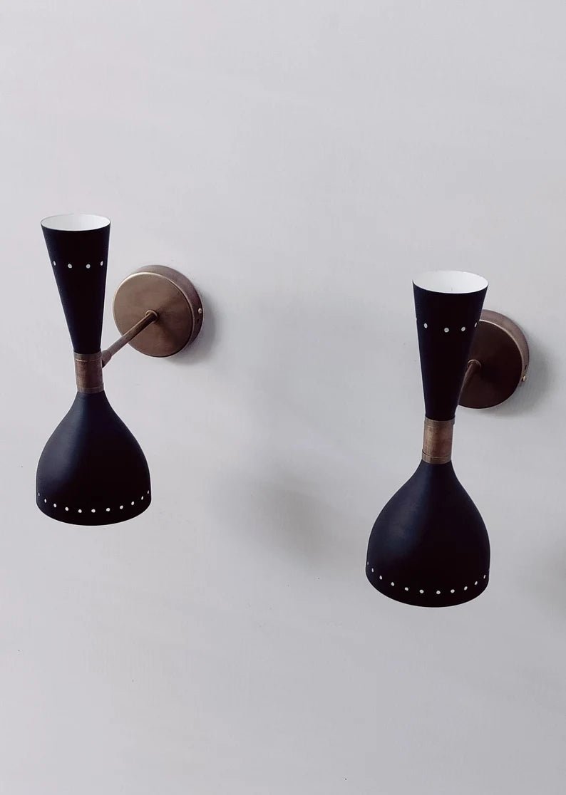 Wall Sconce Diabolo Pair of Modern Italian Wall Lights Sconce Full Black Wall Fixture Lamps - Retro Handicrafts