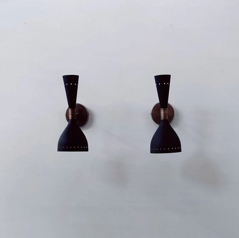 Wall Sconce Diabolo Pair of Modern Italian Wall Lights Sconce Full Black Wall Fixture Lamps - Retro Handicrafts