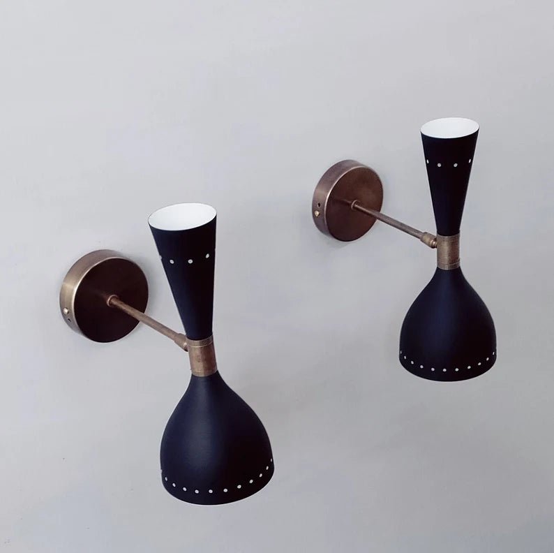 Wall Sconce Diabolo Pair of Modern Italian Wall Lights Sconce Full Black Wall Fixture Lamps - Retro Handicrafts