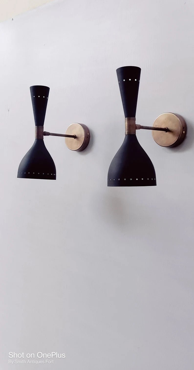 Wall Sconce Diabolo Pair of Modern Italian Wall Lights Sconce Full Black Wall Fixture Lamps - Retro Handicrafts