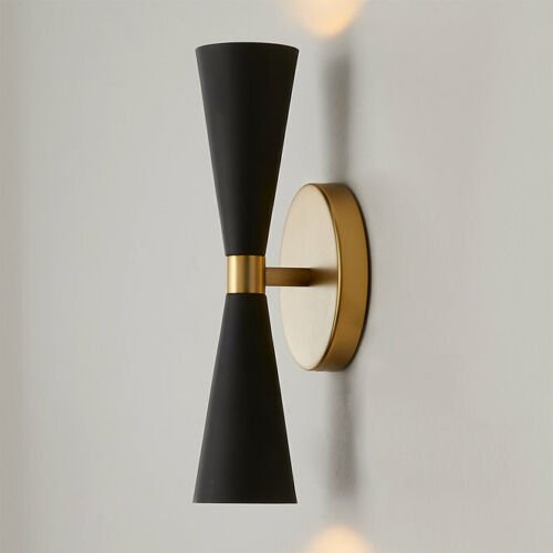 Wall Sconce Italian Cone Mid Century Lamps Lighting Wall Fixture Two Bulb Black - Retro Handicrafts