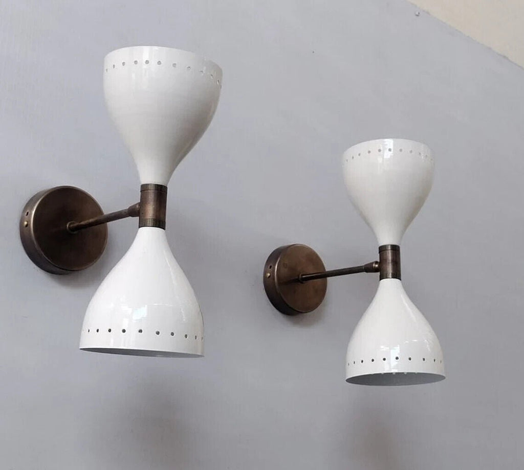 Wall Sconce Light - Fixture 2 Bulb Pair 1950's Mid Century Italian Wall Sconce - Retro Handicrafts