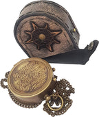 Working brass compass housed in a premium stamped leather case, ideal for everyday use and display.