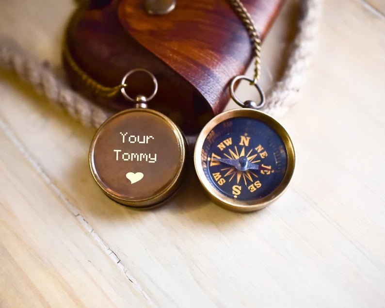 Your Tommy Your Tubbo Compass Necklaces, Personalized Compass Necklace, 2 pcs Engraved Compass Necklace, Working Compass, Small Necklace - Retro Handicrafts