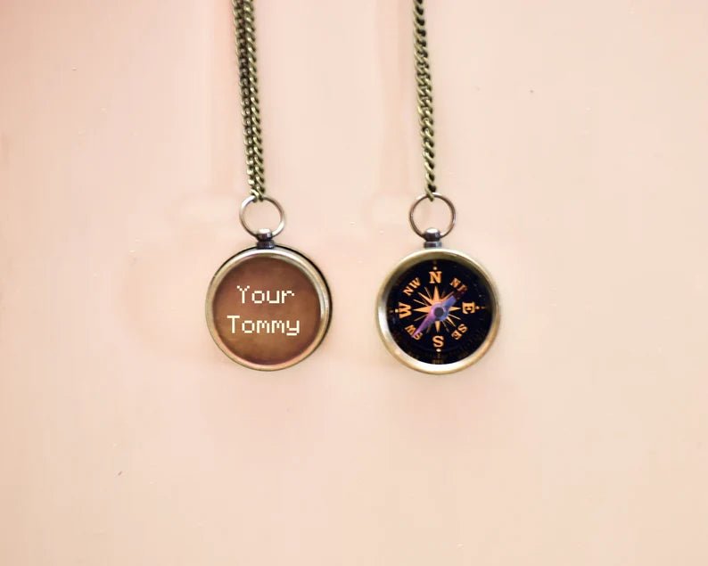 Your Tommy Your Tubbo Compass Necklaces, Personalized Compass Necklace, 2 pcs Engraved Compass Necklace, Working Compass, Small Necklace - Retro Handicrafts