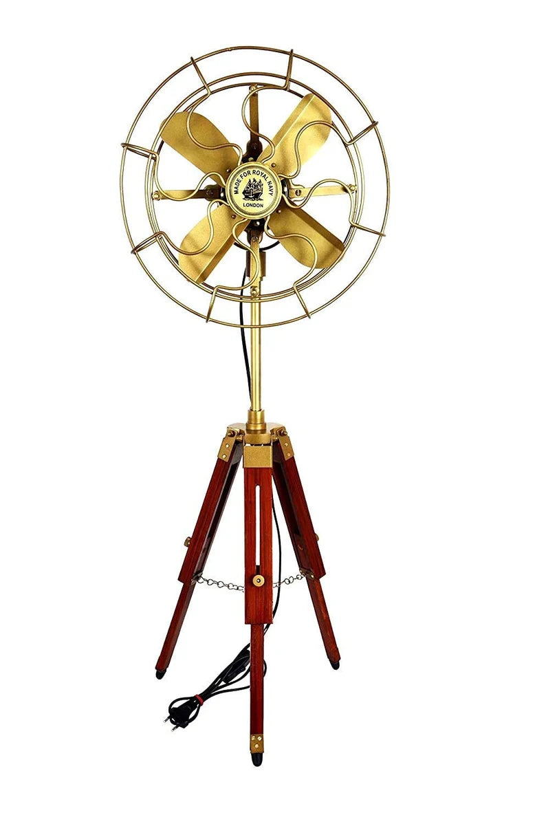 Pedestal Fan - Antique Tripod Fan With Modern Look Wooden Tripod Stand For Living Room