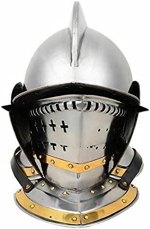 Retro Antique Burgonet Helmet Medieval Armour Helmet-with Brass Accents Helmet Silver