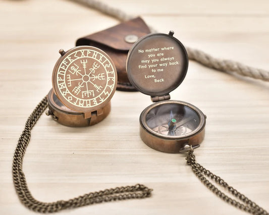 Nordic Compass, Viking Vegvisir Engraved Compass, Norse Mythology Compass, Working Compass, Anniversary Gift, Gift for Him, Groomsmen Gift