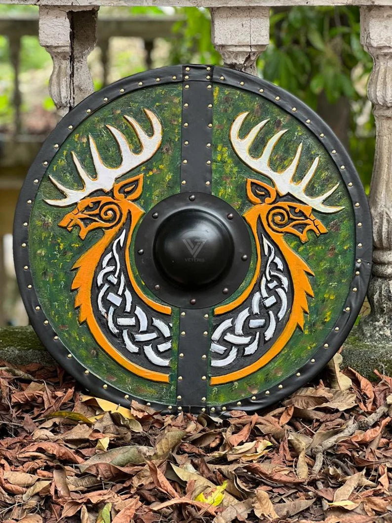 Viking Round carving Shield, 24 Inch Knight Battle Medieval Warrior Ship Armor