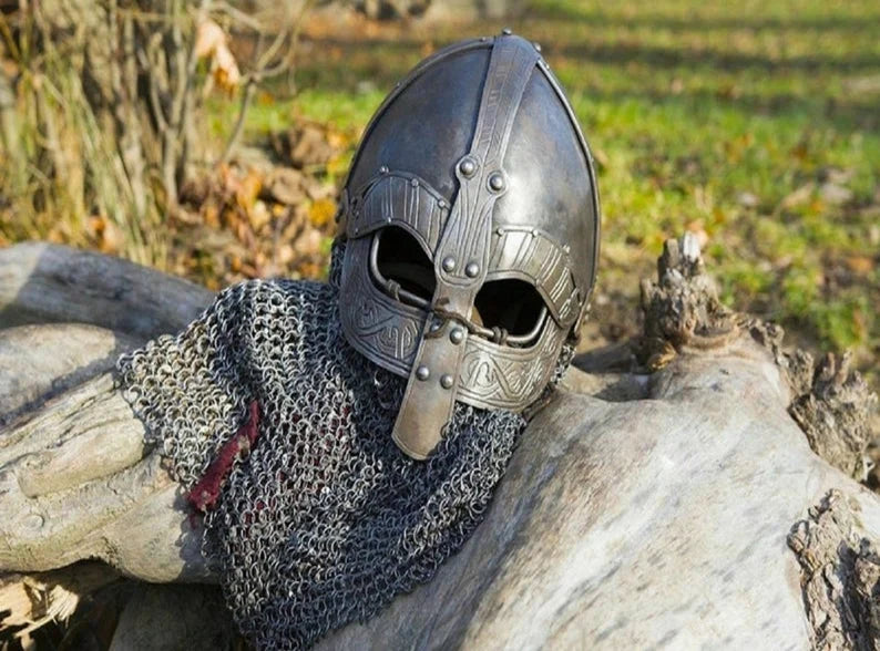 Viking Warrior Helmet ~ Battle Ready Norman Helmet ~ Handmade Steel Helmet With riveted Chain mail