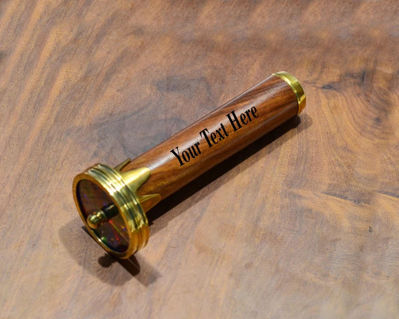 Kaleidoscope - Personalized Double Rotating Glass Wooden And Brass Prismatic Kaleidoscope - GIft for Loved One, Best Classic Gift Idea