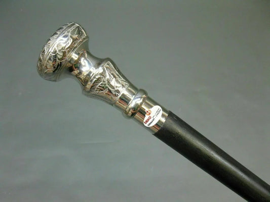 Silver Brass Handle Antique Victorian Cane Wooden Walking Stick
