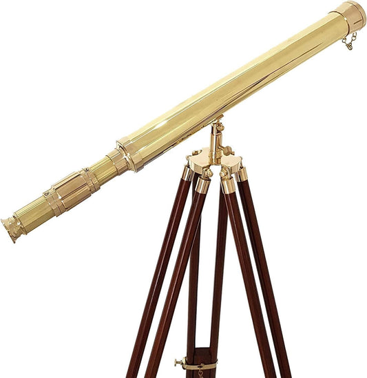 Brass Telescope With Wooden Tripod Nautical Single Barrel Watching Telescope