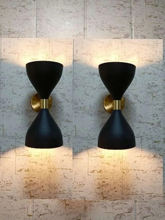 Set Of 2 Sconce 2 Side Holder Mid Century of Full Black Wall Lighting Lamp