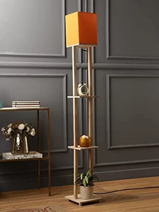Smartly Priced Mario 3 Tier Shelf Storage Solid Wood Floor Lamp for Living Room Home Decor Gift