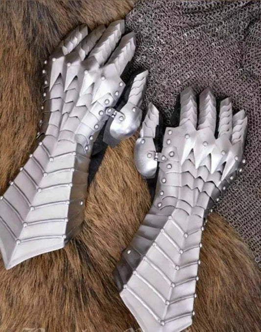 Silver Nazgul Gauntlets Steel Medieval armor Gloves Crusader Larp gift