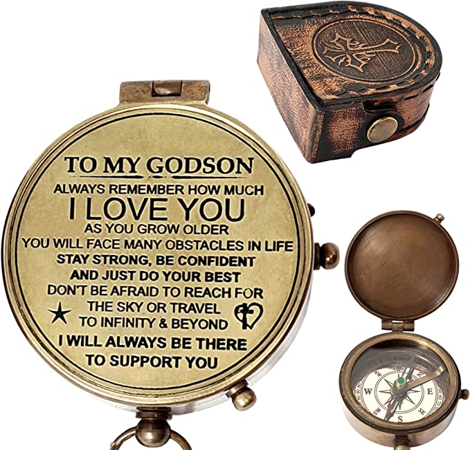 Engraved Brass Compass for Son / God Son, from Mom, Dad, Godfather, for Birthday