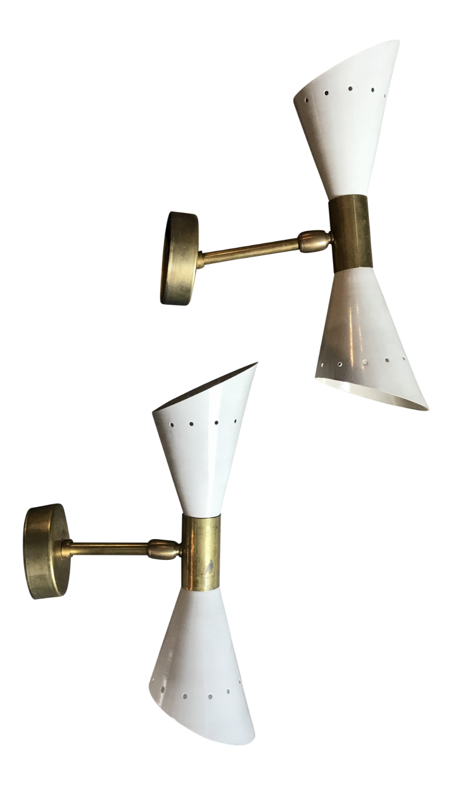 1960 's Italian Sconces in Brass Stilnovo Lamps Ceiling Wall Fixture Light White