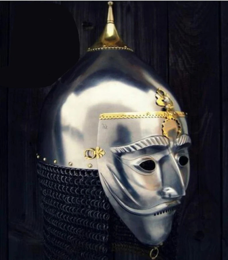 16ga Sca Larp Medieval Asian Armor Helmet With Face Plate & Chainmail