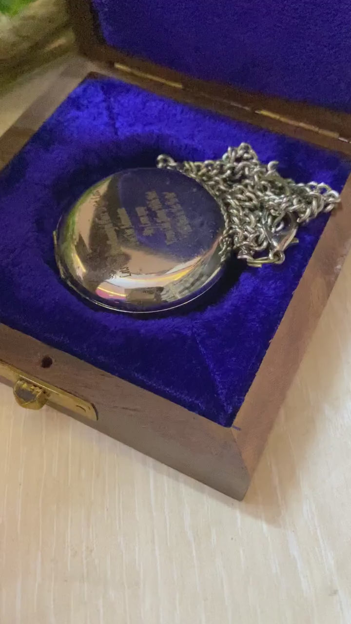 Handcrafted silver compass, engraved and perfect for hiking enthusiasts and outdoor adventures