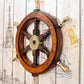 Vintage Nautical Ship Wheel: 24-Inch Wood Steering Wheel with Brass Handle - Maritime Décor & Art Piece