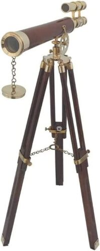 Brass Telescope With Wooden Tripod 18" Binocular Nautical Antique Spyglass Gift