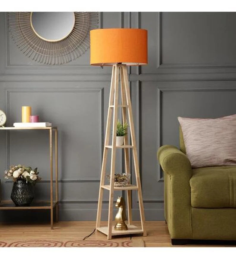 Floor Lamp With 3 Tier Cotton Shade Floor Lamp With Natural Finish Birch Plywood Base