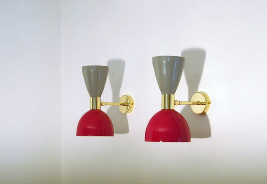 Italian Diablo Wall Lights, Stilnovo Style - Wall Sconce - Wall Light - Brass Fixture Wall Lamp - Metal and Brass - GRAY / RED Color