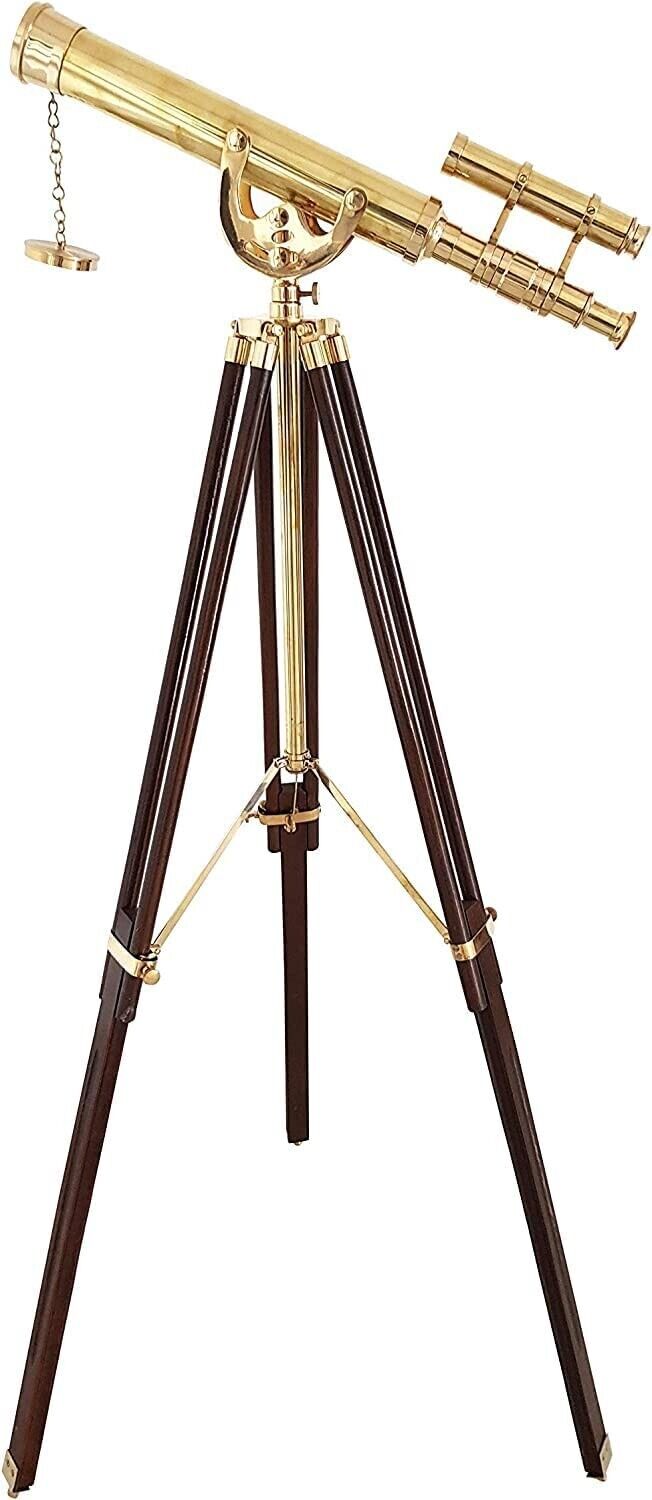 Vintage Telescope With Wooden Tripod Maritime Anchor Nautical Telescope Travel