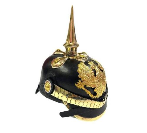 German Pickelhaube Helmet Prussian Leather Helmet Spiked Officer Helmet Hat