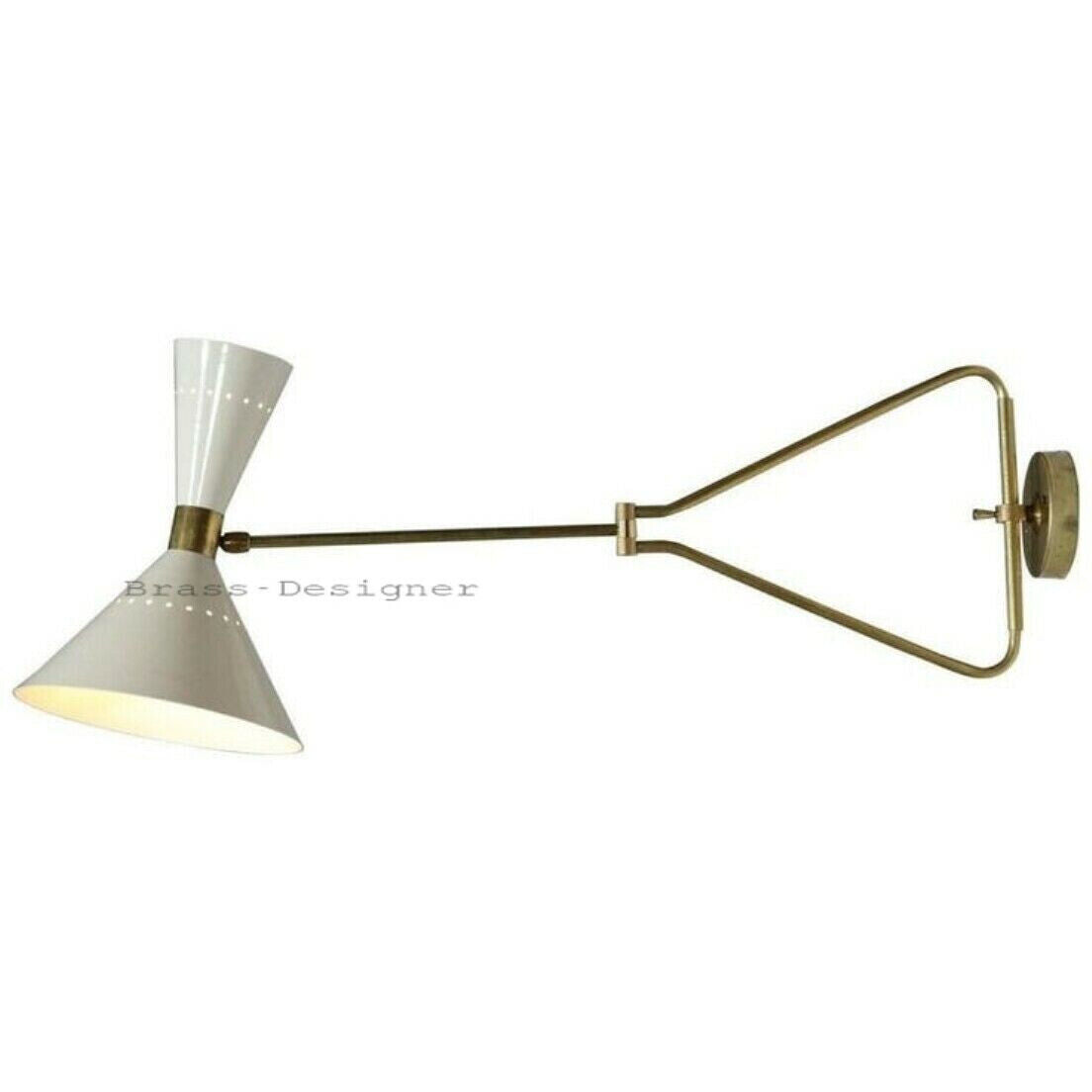 1950 Brass White Wall lamp Diabolo Italian Cone Stilnovo Sputnik Light Swing Arm Italian Diabolo Wall Sconce Lamps for Elegant Lighting