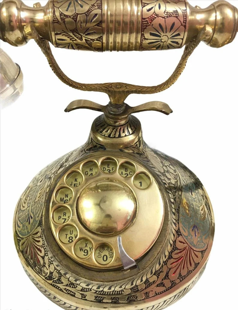 Vintage Nautical Brass Retro Style Collectible Rotatory Dial Antique Telephone for Home/ Office Decor