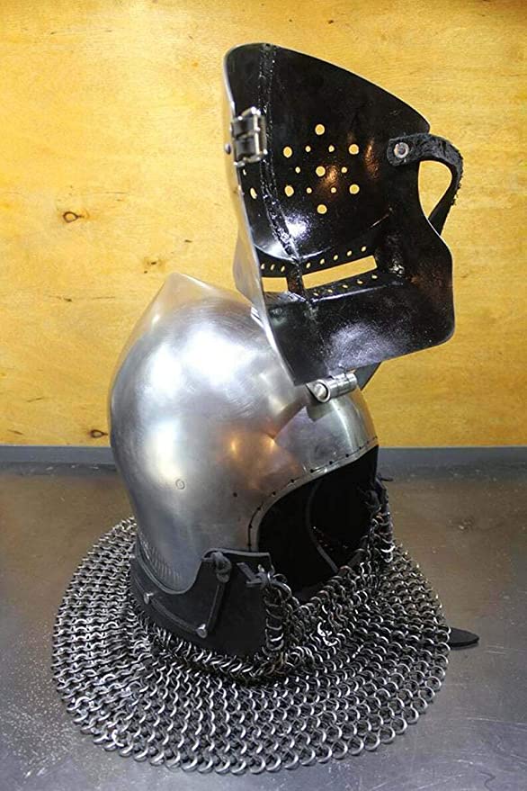 Antique Custom SCA HNB 14 Gauge Steel Medieval Combat Pig Faced Bascinet Helmet