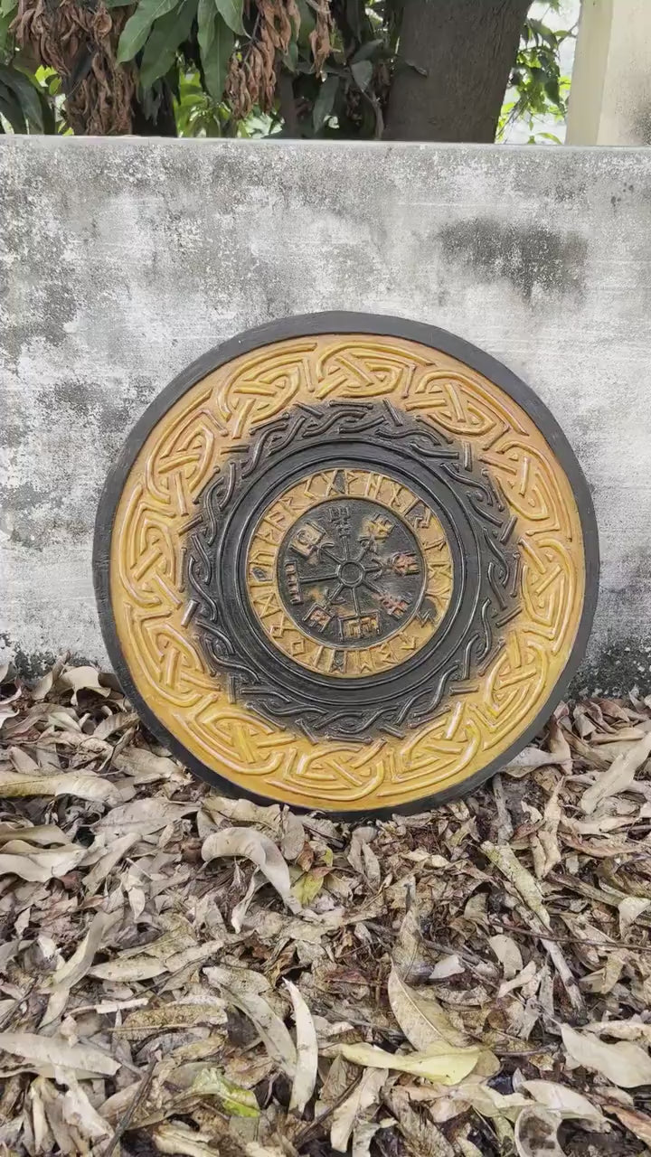 Viking Round Carving Shield 24 Inch – Knight Battle Medieval Warrior Ship Armor Wooden Shield for Home Décor & Unique Gift Ideas