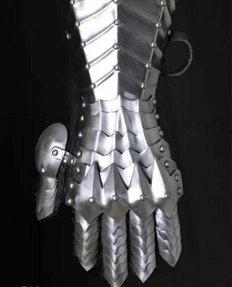 Silver Nazgul Gauntlets Steel Medieval armor Gloves Crusader Larp gift