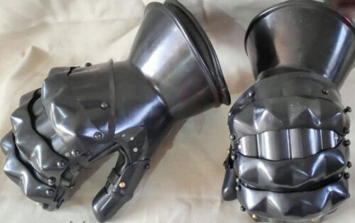Steel Gothic Gauntlet Knight Crusader Halloween Larp Armor Black Gloves