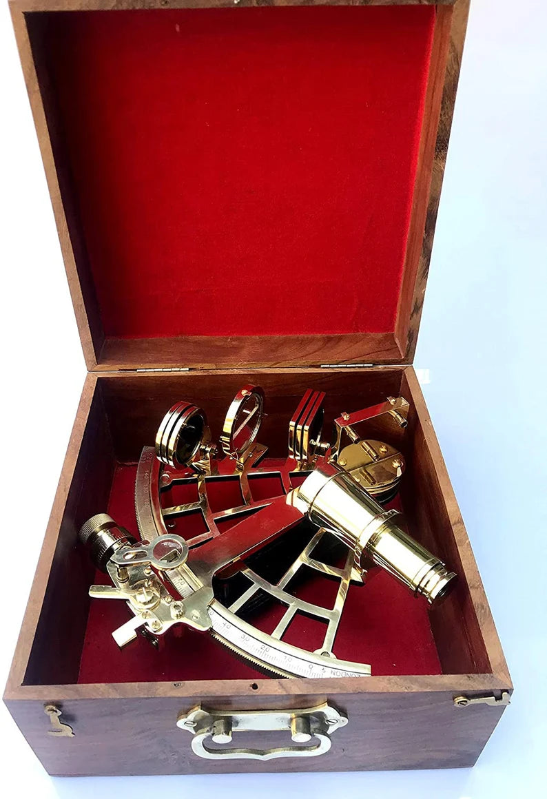 Nautical Brass Sextant Instrument with Wooden Box Marine Working Sextant 9  Fully Navigation Ship Astrolabe Sextant