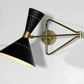 1950 Italian Brass Black Wall Lamp: Diabolo Cone, Stilnovo Sputnik Light, Swing Arm